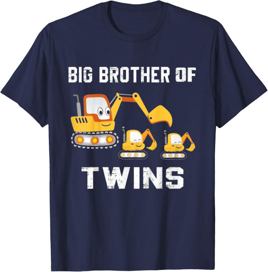 Kids Big brother Of Twins 2026 Construction Excavator Toddlers T-Shirt - T-Shirt | Navy