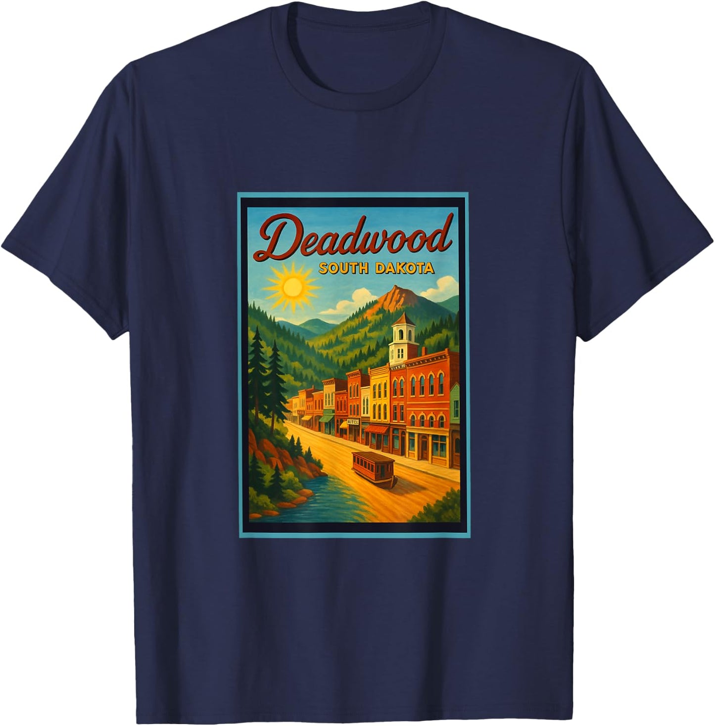Retro Vintage Deadwood South Dakota SD Poster Art Graphic T-Shirt - T-Shirt | Navy