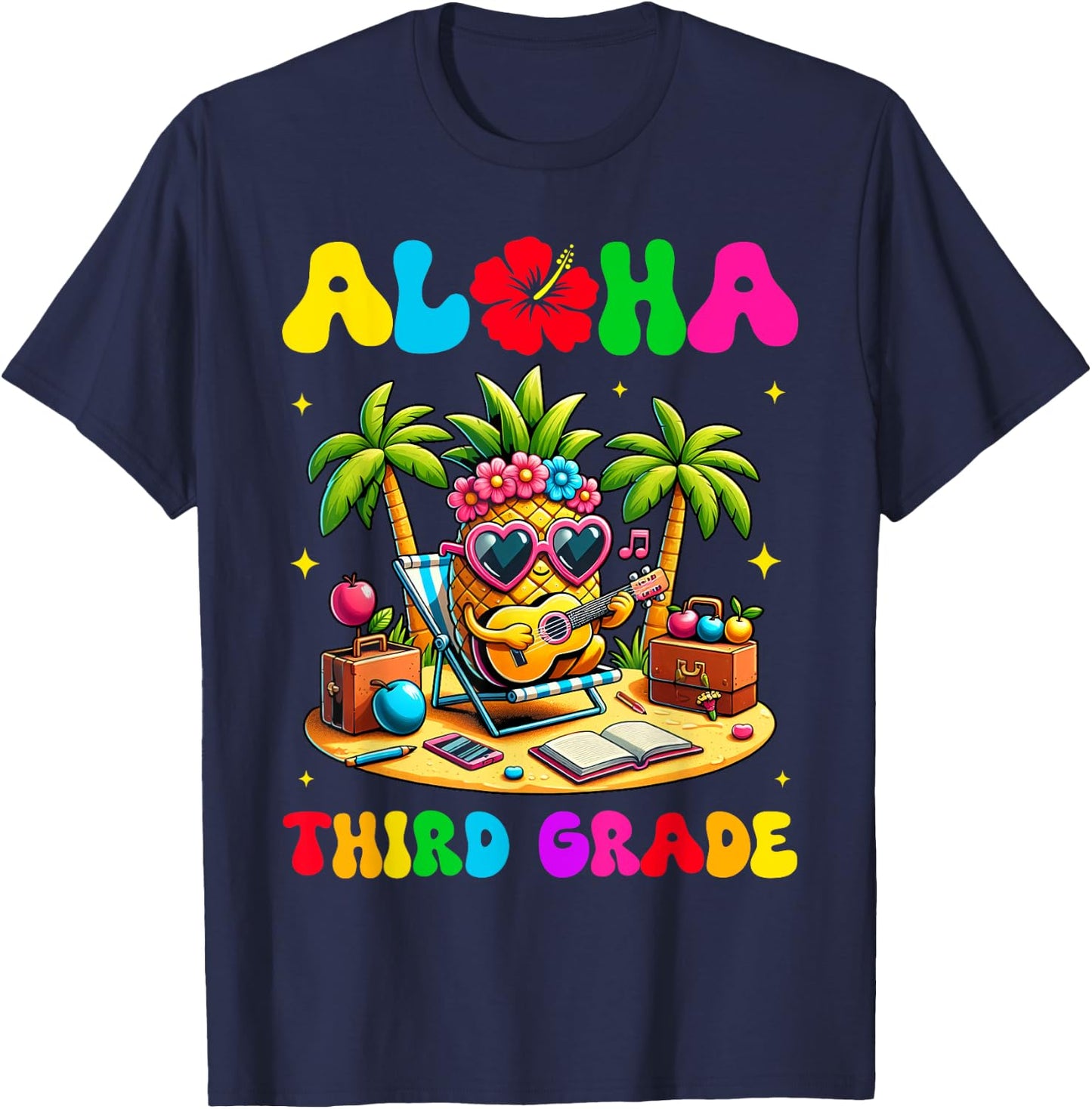 Aloha Third Grade Pineapple Hawaii Back to School Kids Girl T-Shirt - T-Shirt | Navy