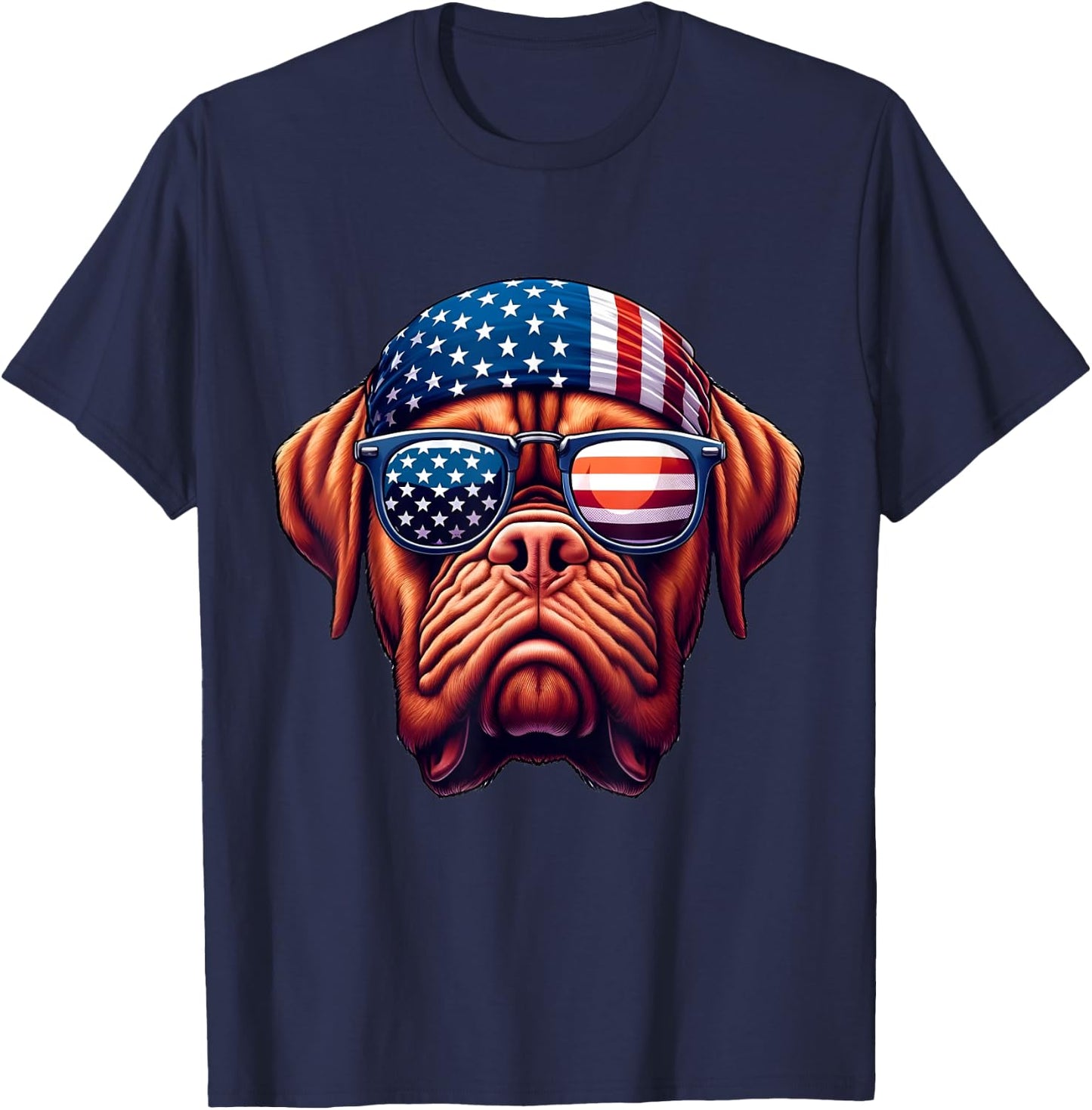 Patriotic Dogue de Bordeaux Dog US Flag Independence Day T-Shirt - T-Shirt | Navy