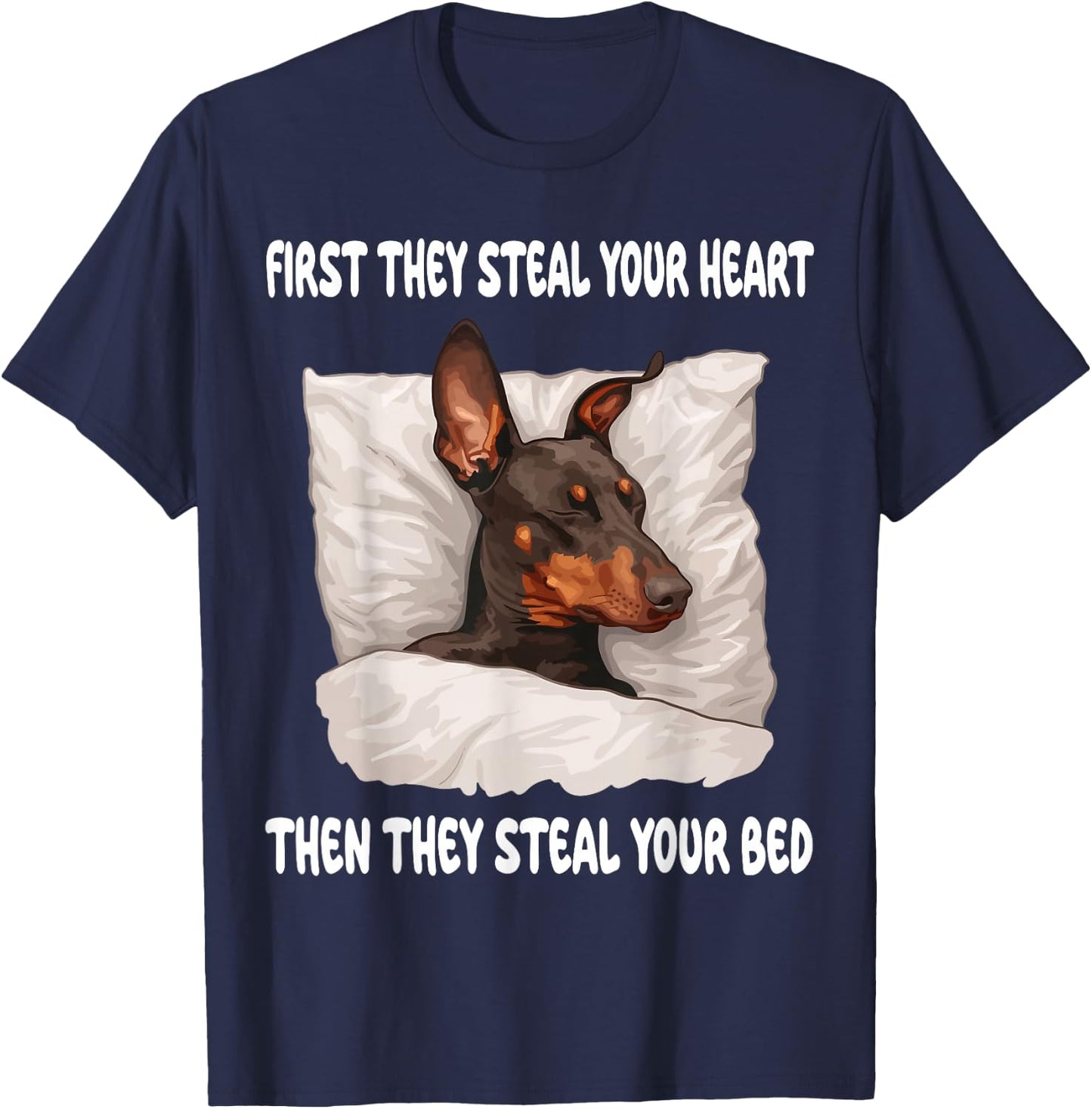 Doberman Pinscher Sleeping Pajamas Nightgown T-Shirt - T-Shirt | Navy