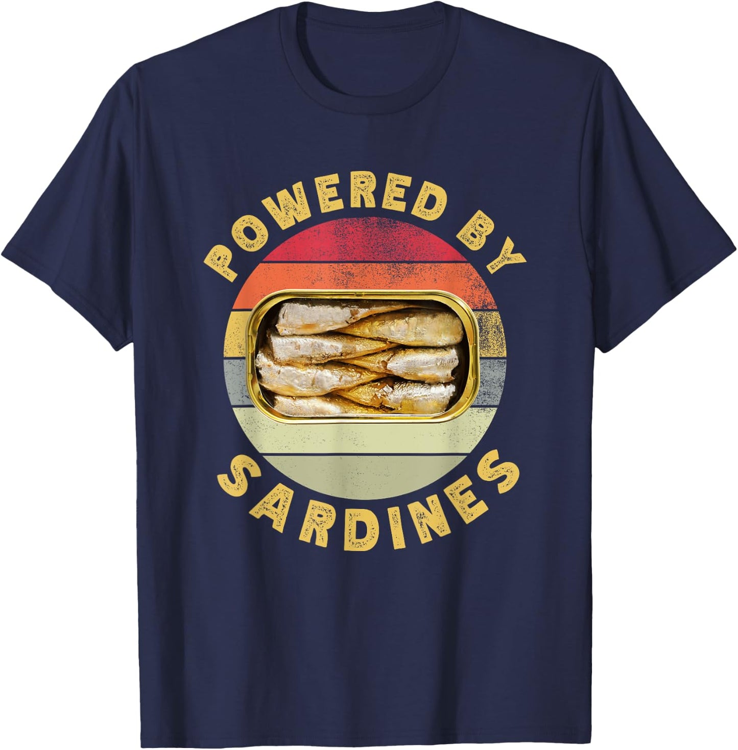 Powered By Sardines Funny Retro Sardine Food Lover T-Shirt - T-Shirt | Navy