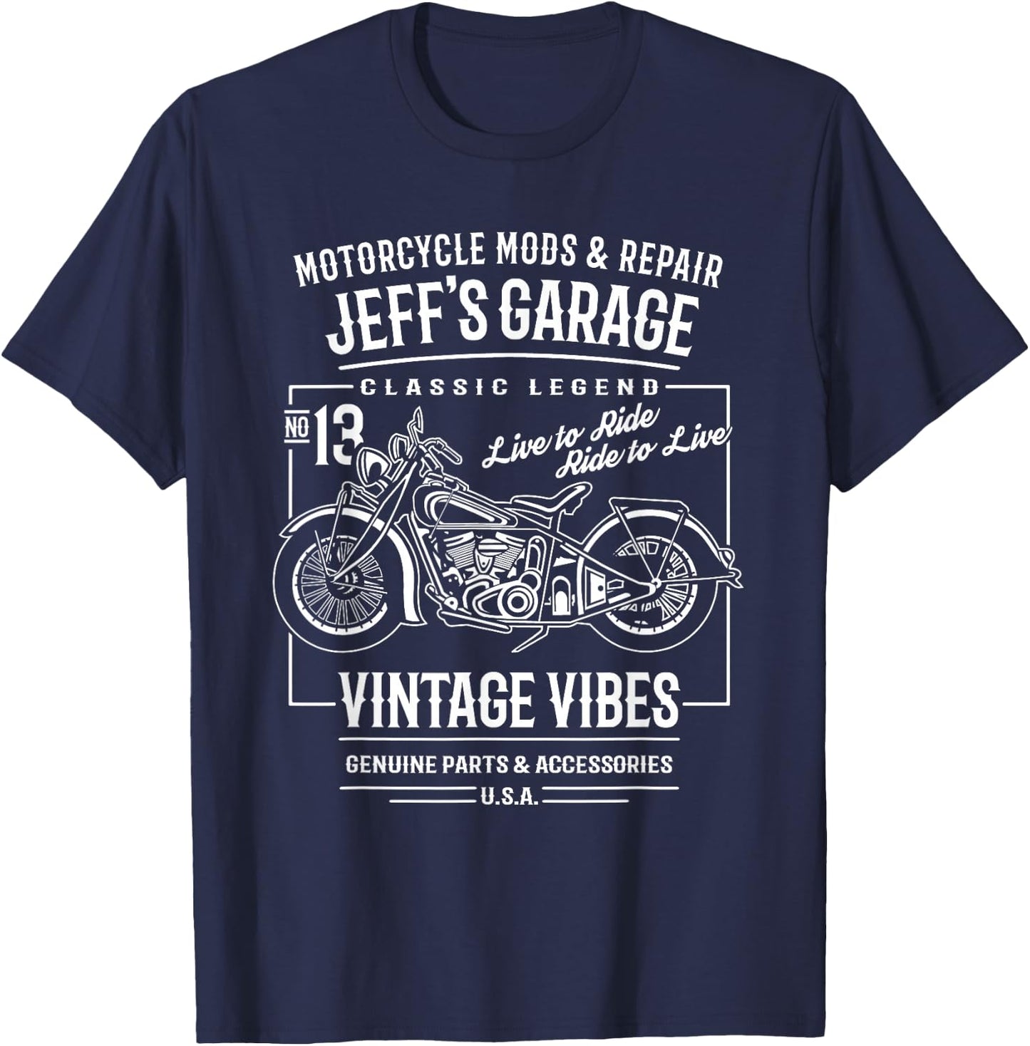 Jeff's Garage Vintage Motorcycle Design for the Name Jeff T-Shirt - T-Shirt | Navy