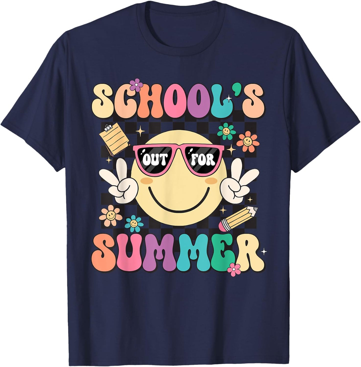 Last Day Of School Retro Schools Out For Summer Teacher Kids T-Shirt - T-Shirt | Navy