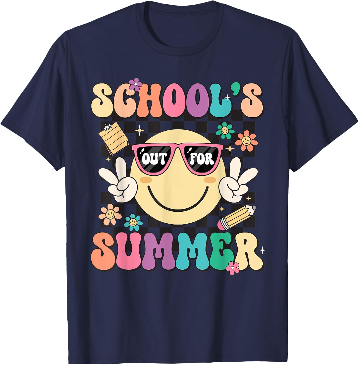 Last Day Of School Retro Schools Out For Summer Teacher Kids T-Shirt - T-Shirt | Navy