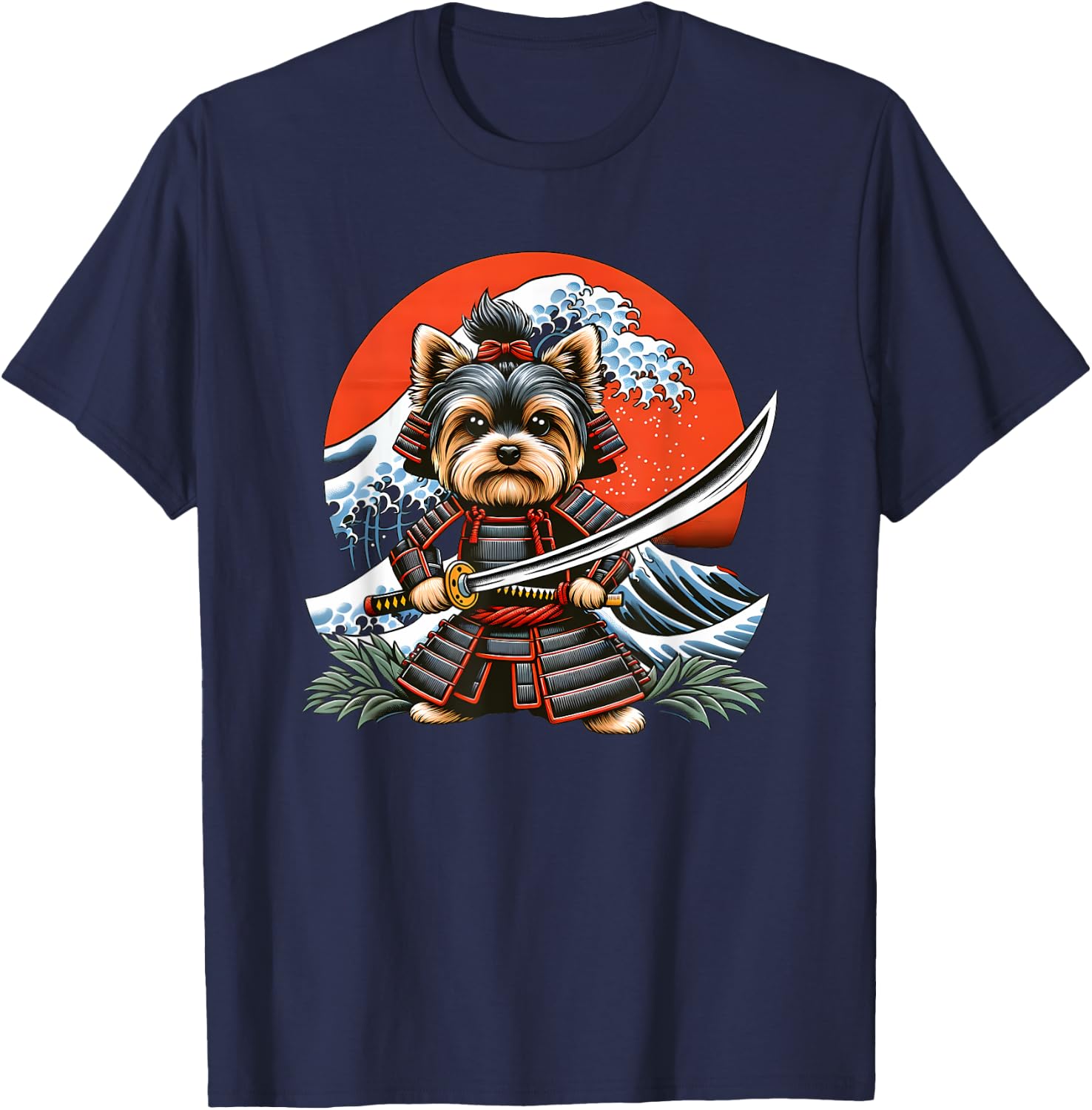 Otaku Yorkie dog Samurai Men Women Girls Kids T-Shirt - T-Shirt | Navy