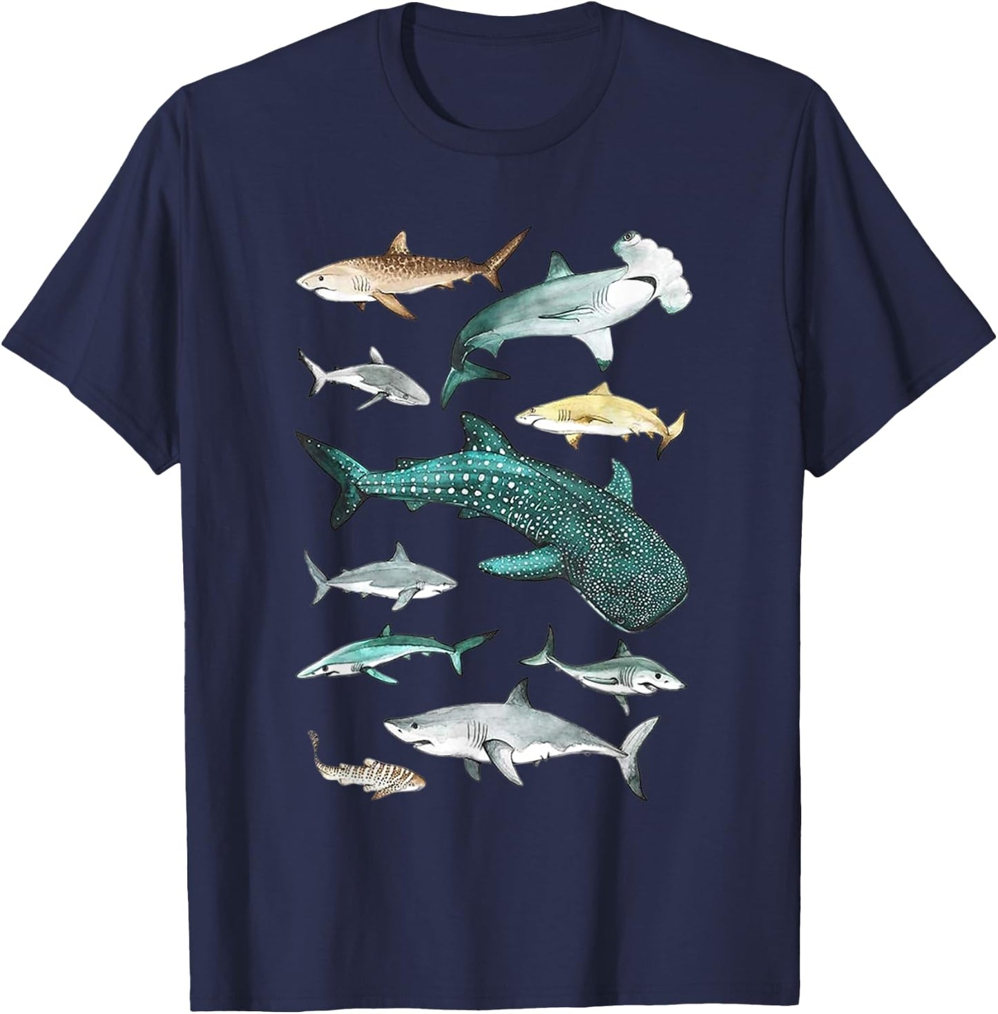 Shark Faces - Type of Shark - Shark Faces of All Kinds T-Shirt - T-Shirt | Navy