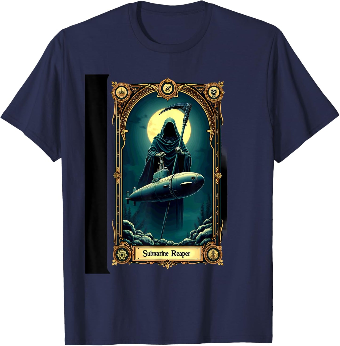 Halloween Tarot Card Skeleton Submarine Reaper T-Shirt - T-Shirt | Navy