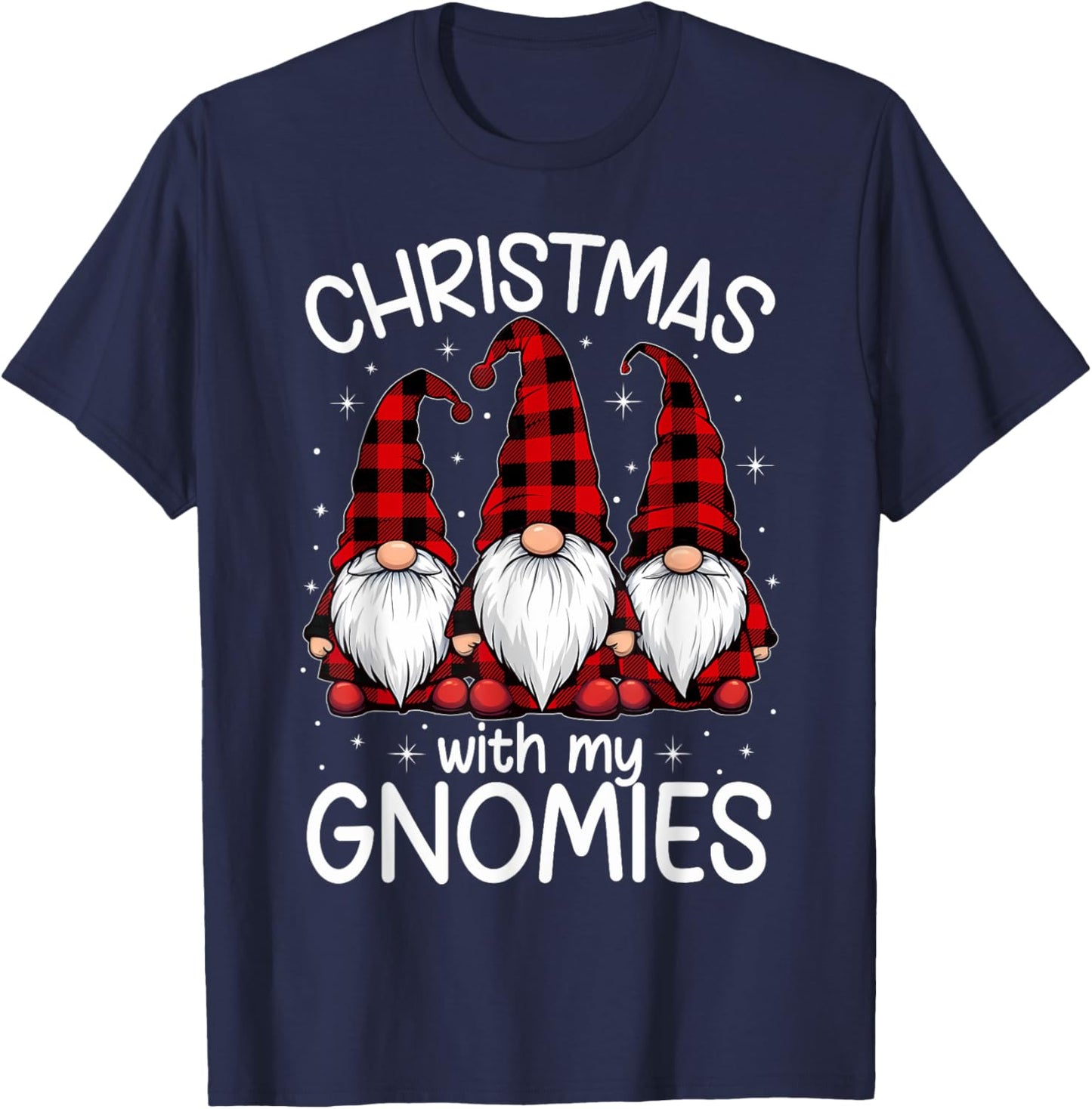 Christmas With My Gnomies Xmas Family Gnome Red Black Plaid T-Shirt - T-Shirt | Navy