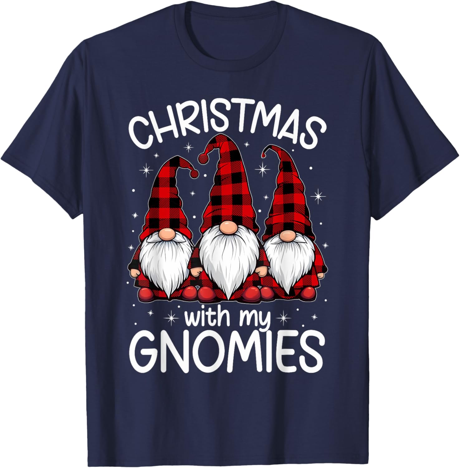 Christmas With My Gnomies Xmas Family Gnome Red Black Plaid T-Shirt - T-Shirt | Navy