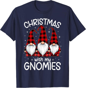 Christmas With My Gnomies Xmas Family Gnome Red Black Plaid T-Shirt - T-Shirt | Navy