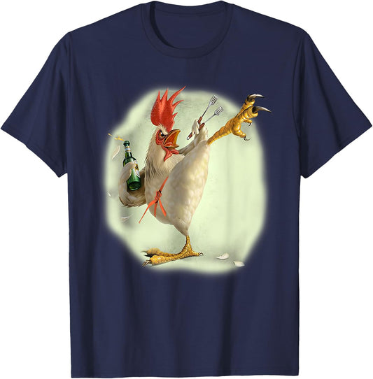 Chicken Beer Karate Kick Cool Chicken Funny Chicken Farmer T-Shirt - T-Shirt | Navy