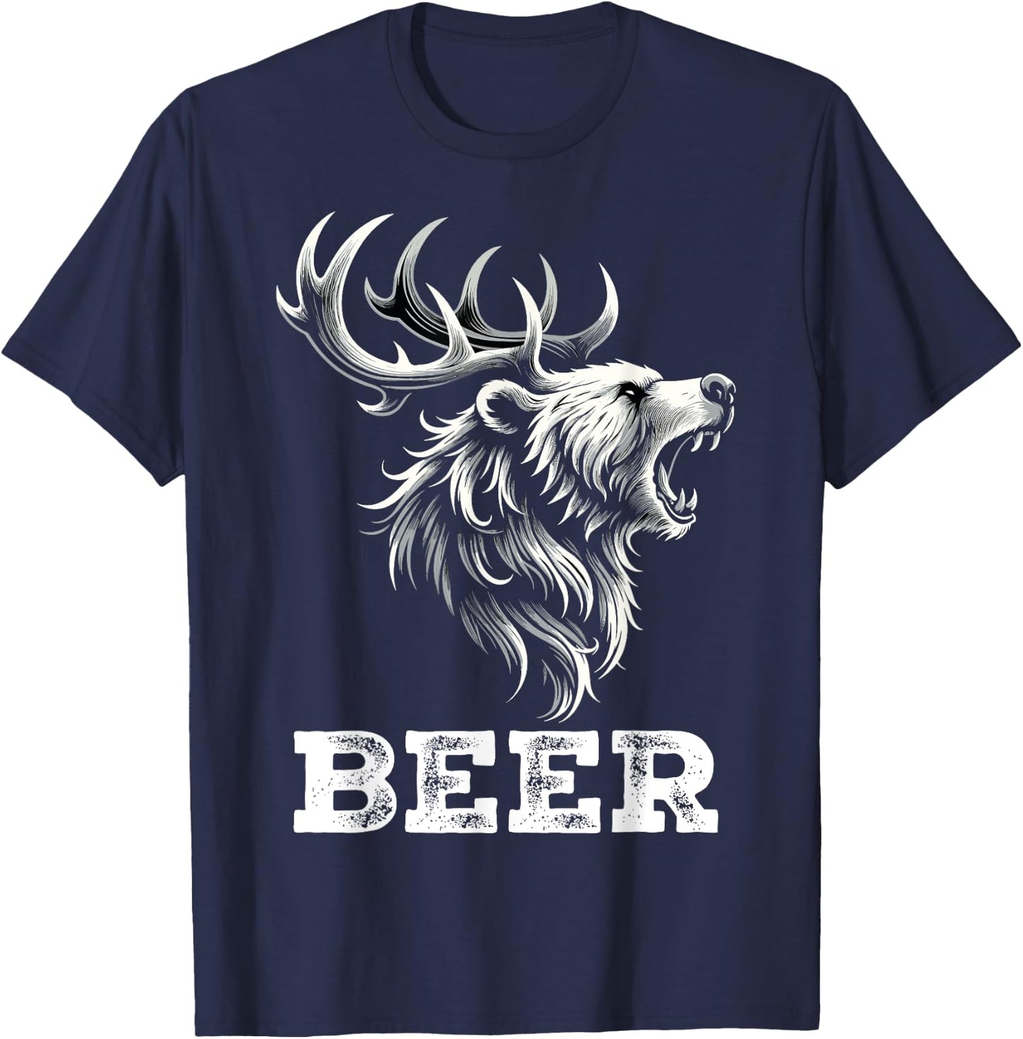 Mix of Bear and Deer Beer Wildness Camping T-Shirt - T-Shirt | Navy