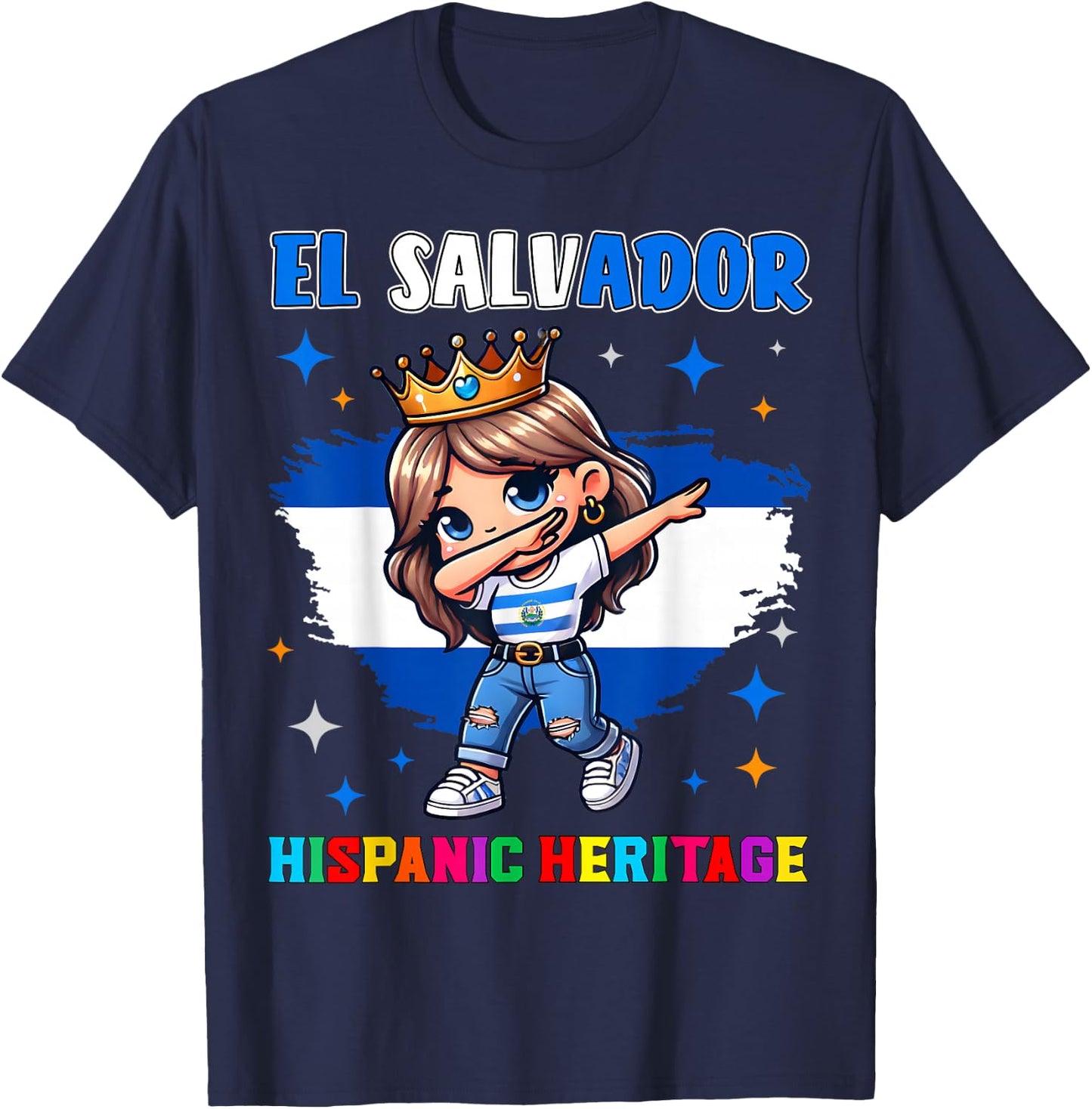 El Salvador Dabbing Girl Hispanic Heritage Celebration Kids T-Shirt - T-Shirt | Navy