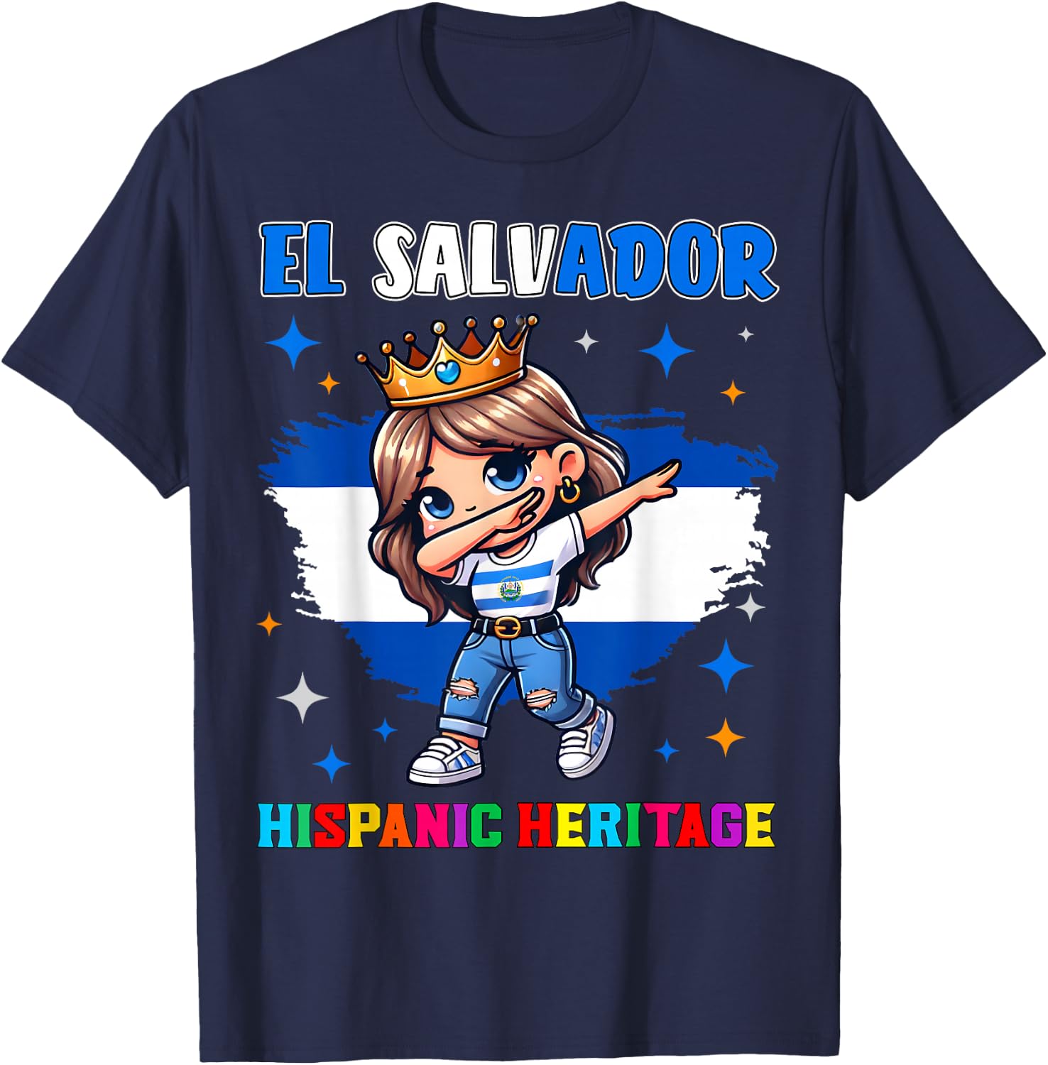 El Salvador Dabbing Girl Hispanic Heritage Celebration Kids T-Shirt - T-Shirt | Navy