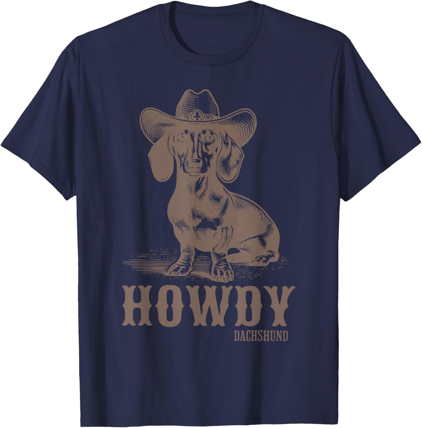 Vintage Rodeo Cowboy Hat Dachshund Howdy Western Doxie Mama T-Shirt - T-Shirt | Navy