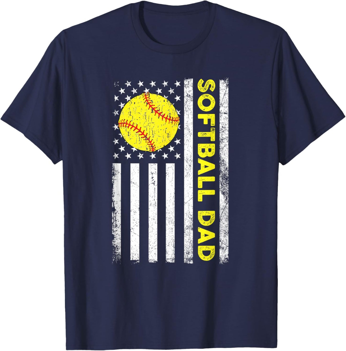 Softball Dad Distressed American Flag Fathers Day T-Shirt - T-Shirt | Navy