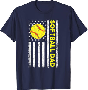 Softball Dad Distressed American Flag Fathers Day T-Shirt - T-Shirt | Navy