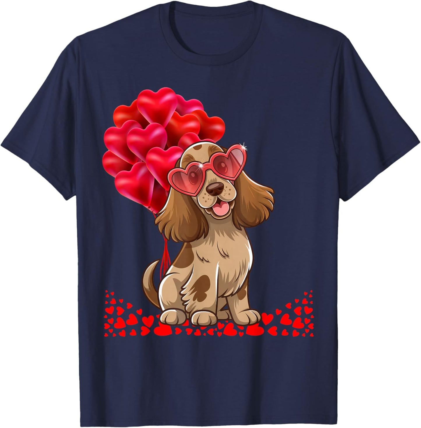 Cocker Spaniel Dog Valentine's Day Heart Men Women Matching T-Shirt - T-Shirt | Navy