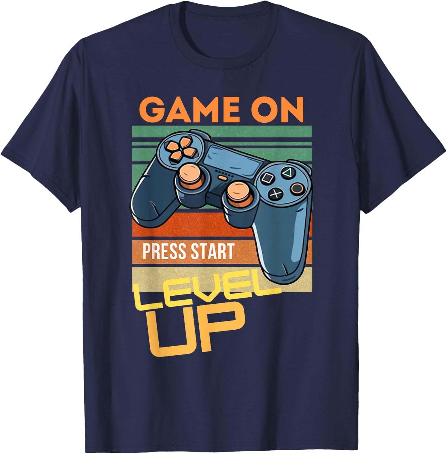 Game On Press Start Level Up T-Shirt - T-Shirt | Navy