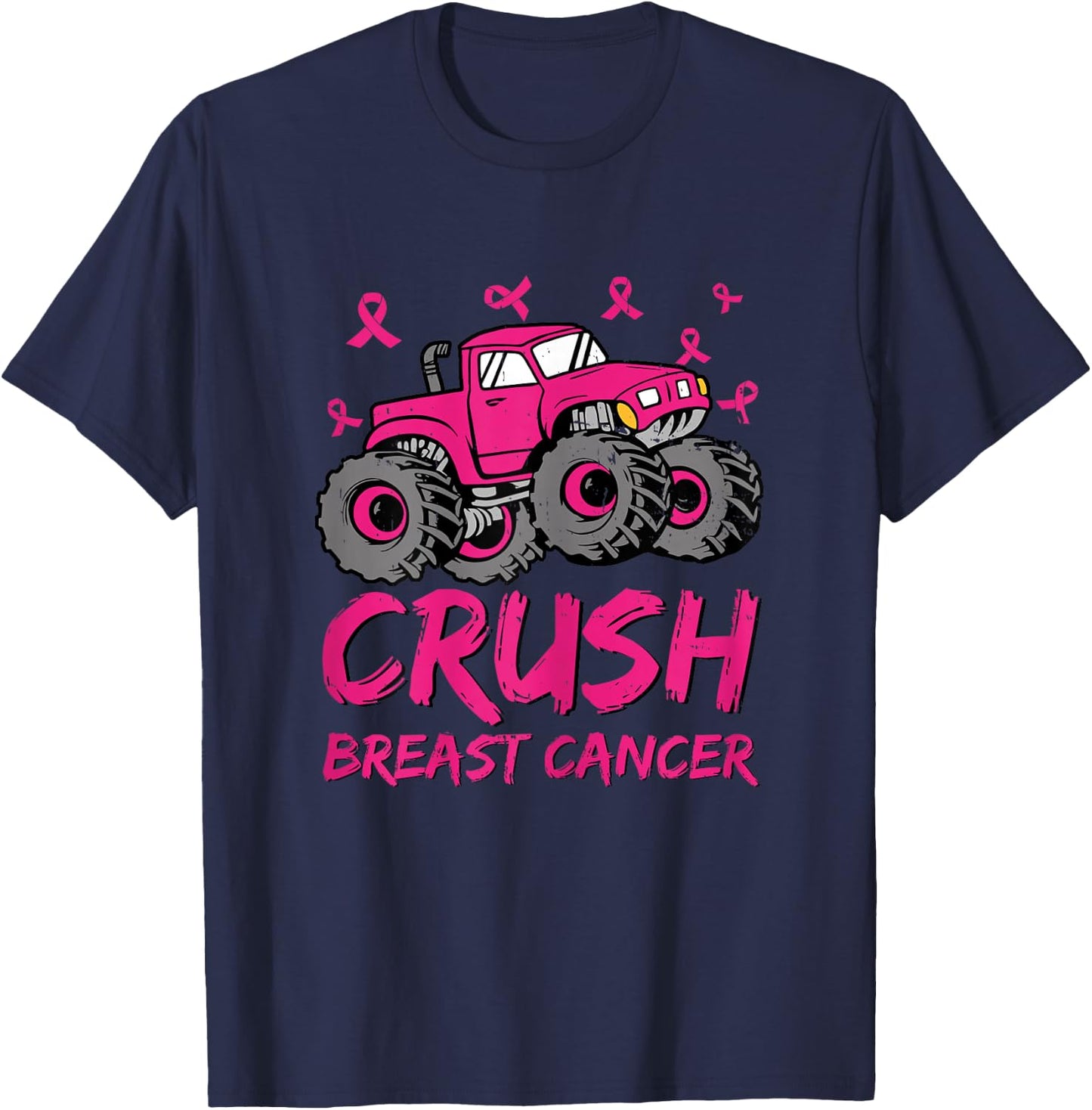 Crush Breast Cancer Awareness Monster Truck Toddler Kid Boys T-Shirt - T-Shirt | Navy
