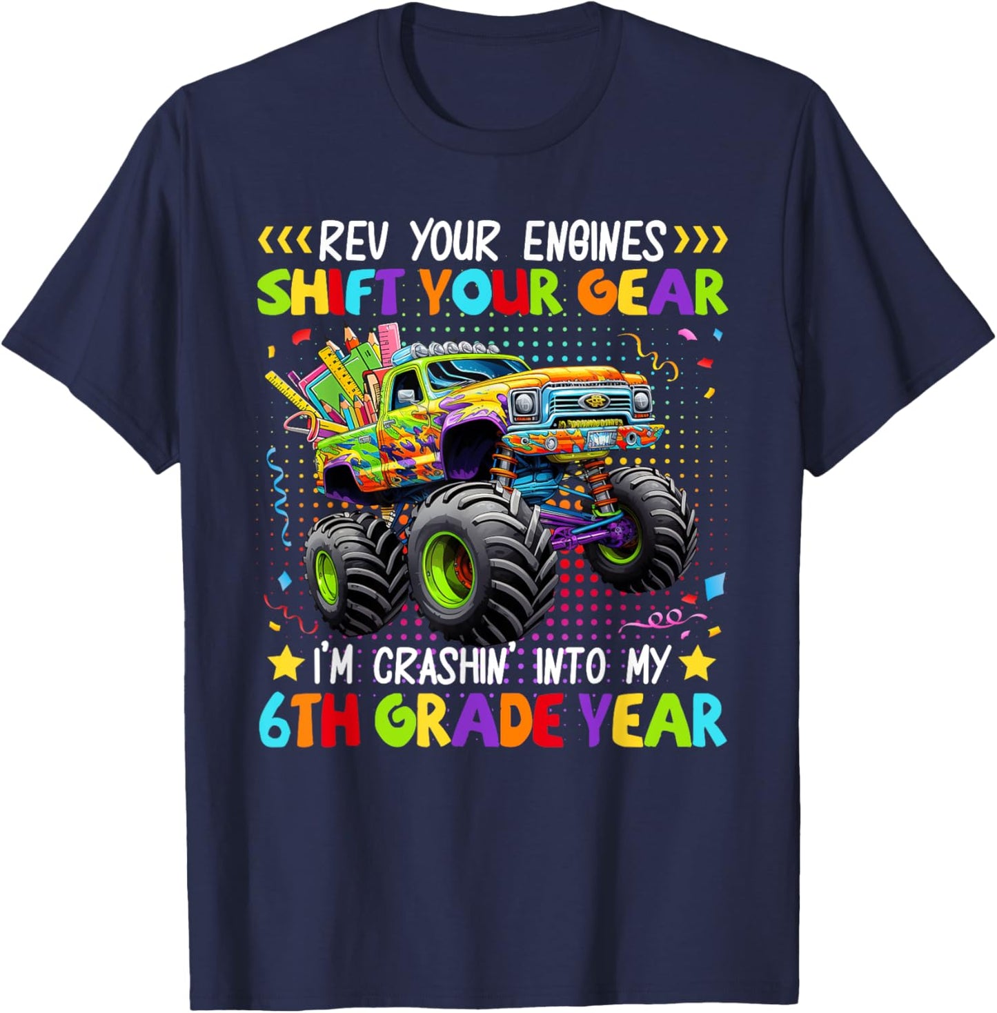 Back to School 6th Grade Monster Truck First Day School Boys T-Shirt - T-Shirt | Navy