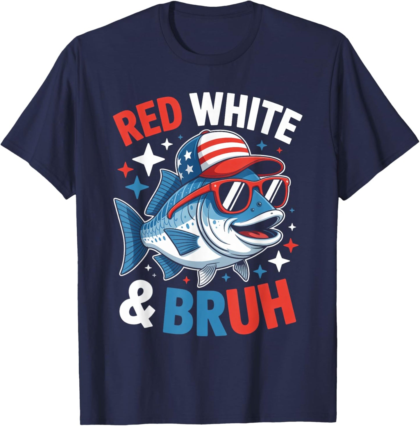 Patriotic Fishing Red White & Bruh 4th of July Toddler Boys T-Shirt - T-Shirt | Navy