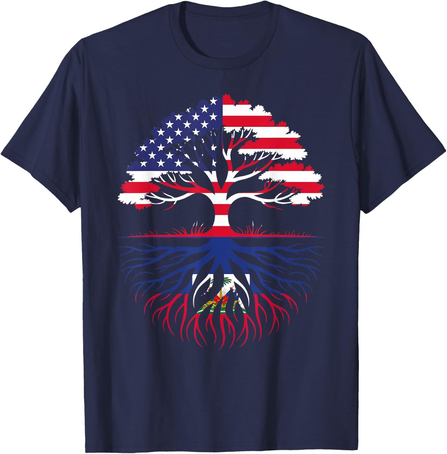 American Grown Haitian Roots Flag Heritage T-Shirt - T-Shirt | Navy