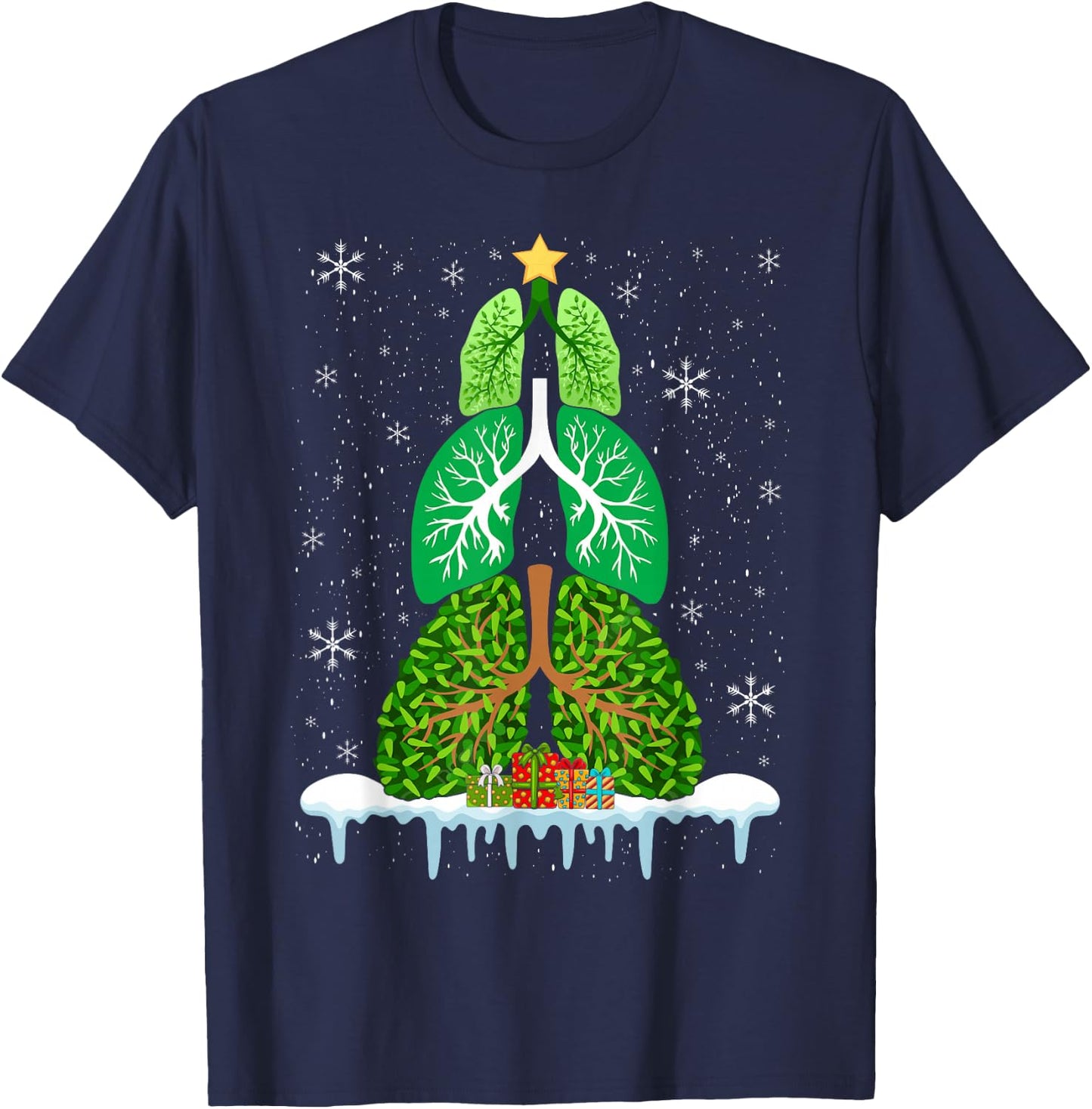 Lung Christmas Tree Respiratory Therapy Xmas Therapist T-Shirt - T-Shirt | Navy