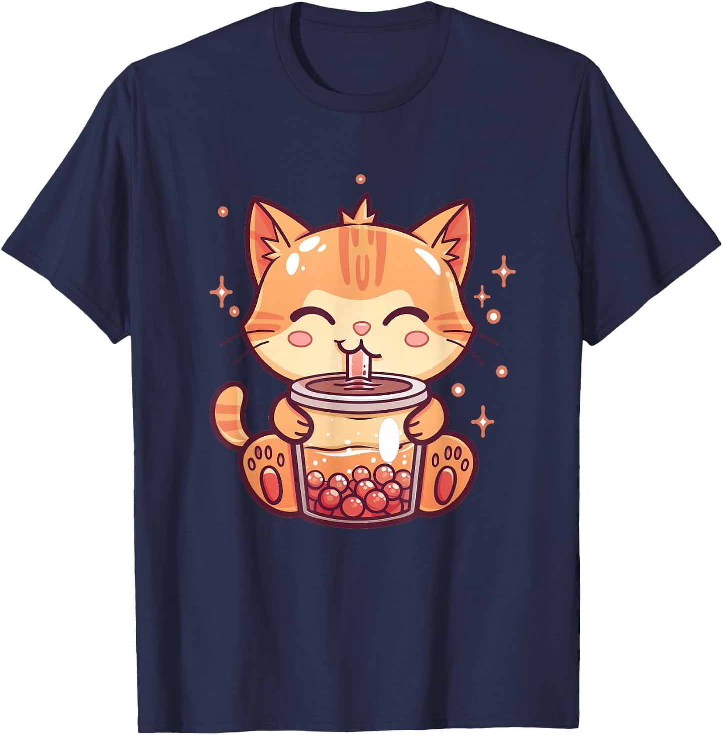 Cute Cat Boba Tea Bubble Tea Anime Kawaii Neko T-Shirt - T-Shirt | Navy
