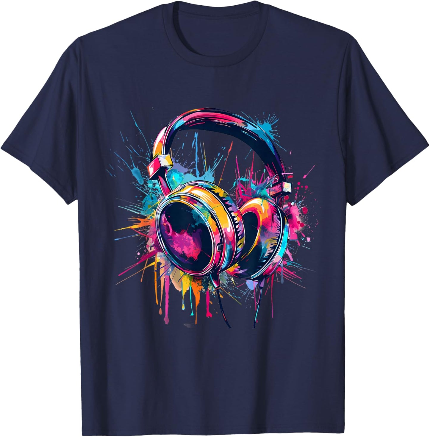 Headphones Music DJ Beatmaker Artwork Dance Music Splash T-Shirt - T-Shirt | Navy