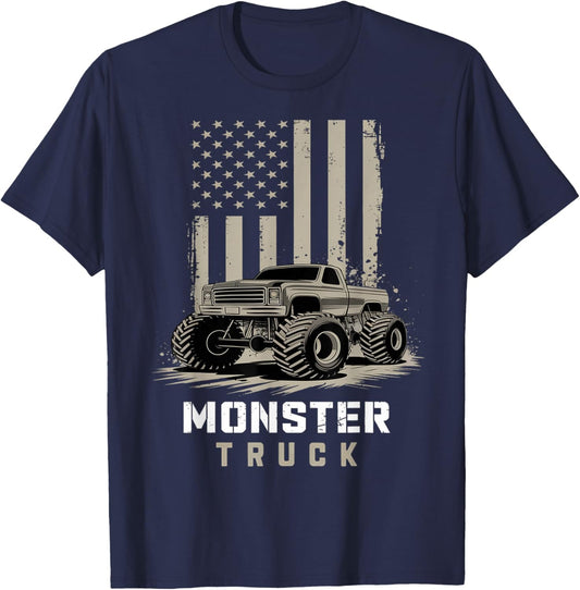Monster Truck American Flag Racing USA Patriotic 4th of July T-Shirt - T-Shirt | Navy