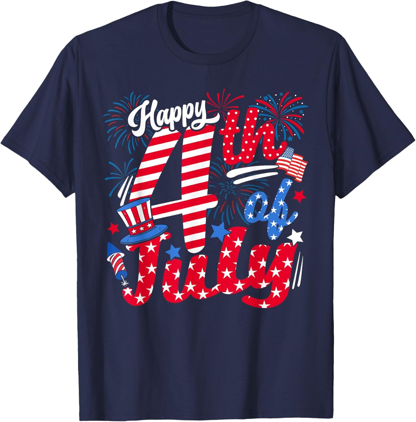 Happy 4th of July US Flag American 4th of July Independence Women Girls Kids Men T-Shirt - T-Shirt | Navy