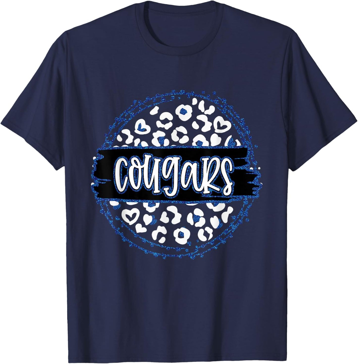 Cougars Blue Cheetah Leopard School Sports Fan Team Spirit T-Shirt - T-Shirt | Navy