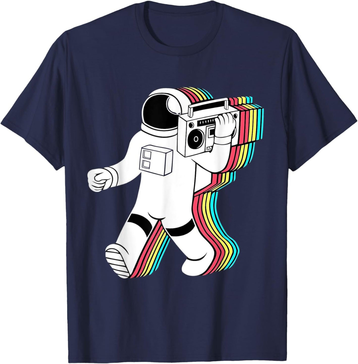 Cartoon Astronaut Holding A Vintage Boombox T-Shirt - T-Shirt | Navy
