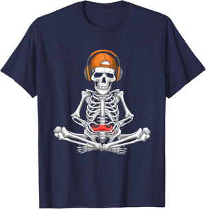 Video Game Skeleton Halloween Gaming Teens Gamer Men Boy Kid T-Shirt - T-Shirt | Navy