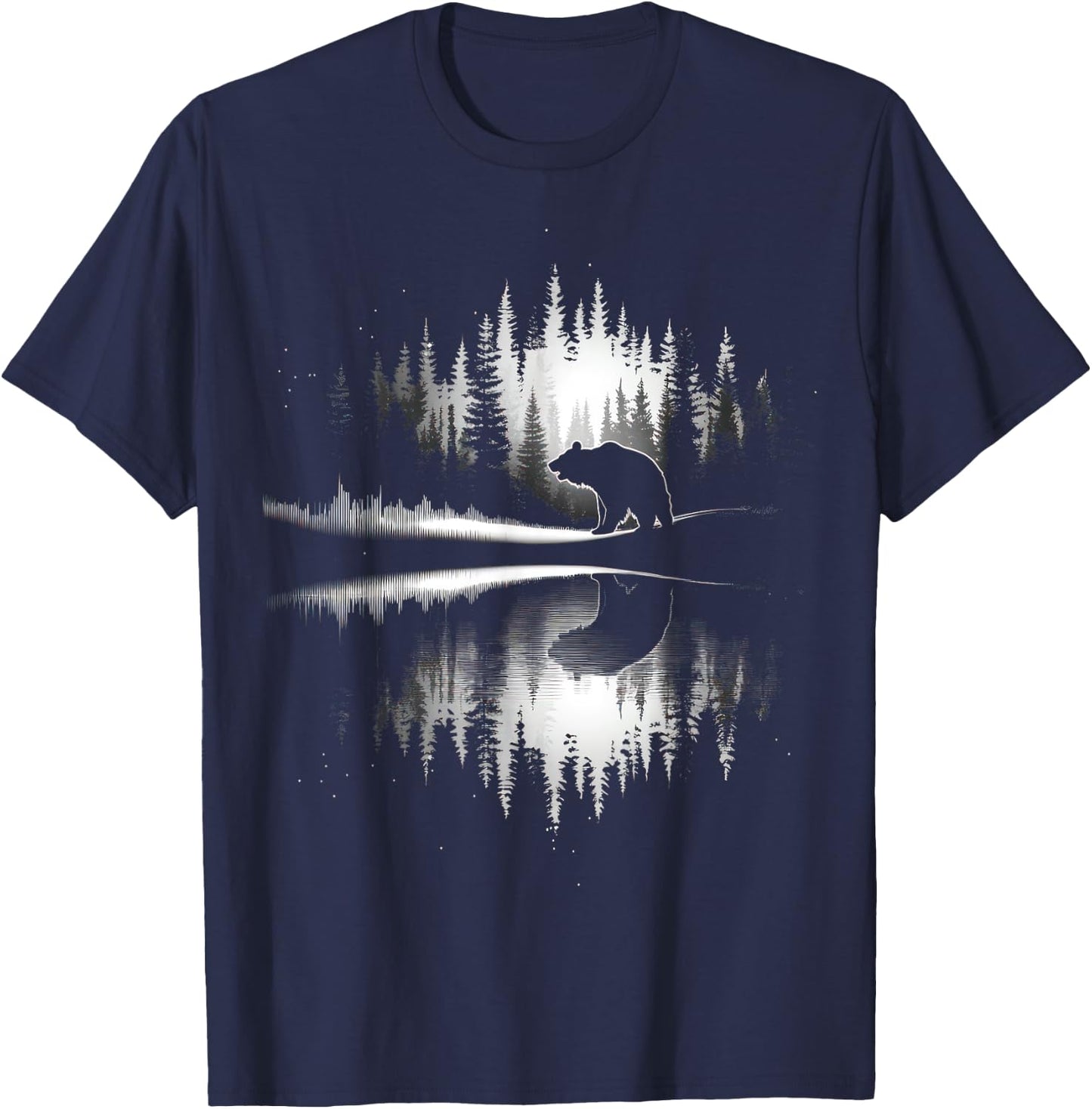 Retro Wilderness Bear Trees Reflection Outdoor Forest T-Shirt - T-Shirt | Navy
