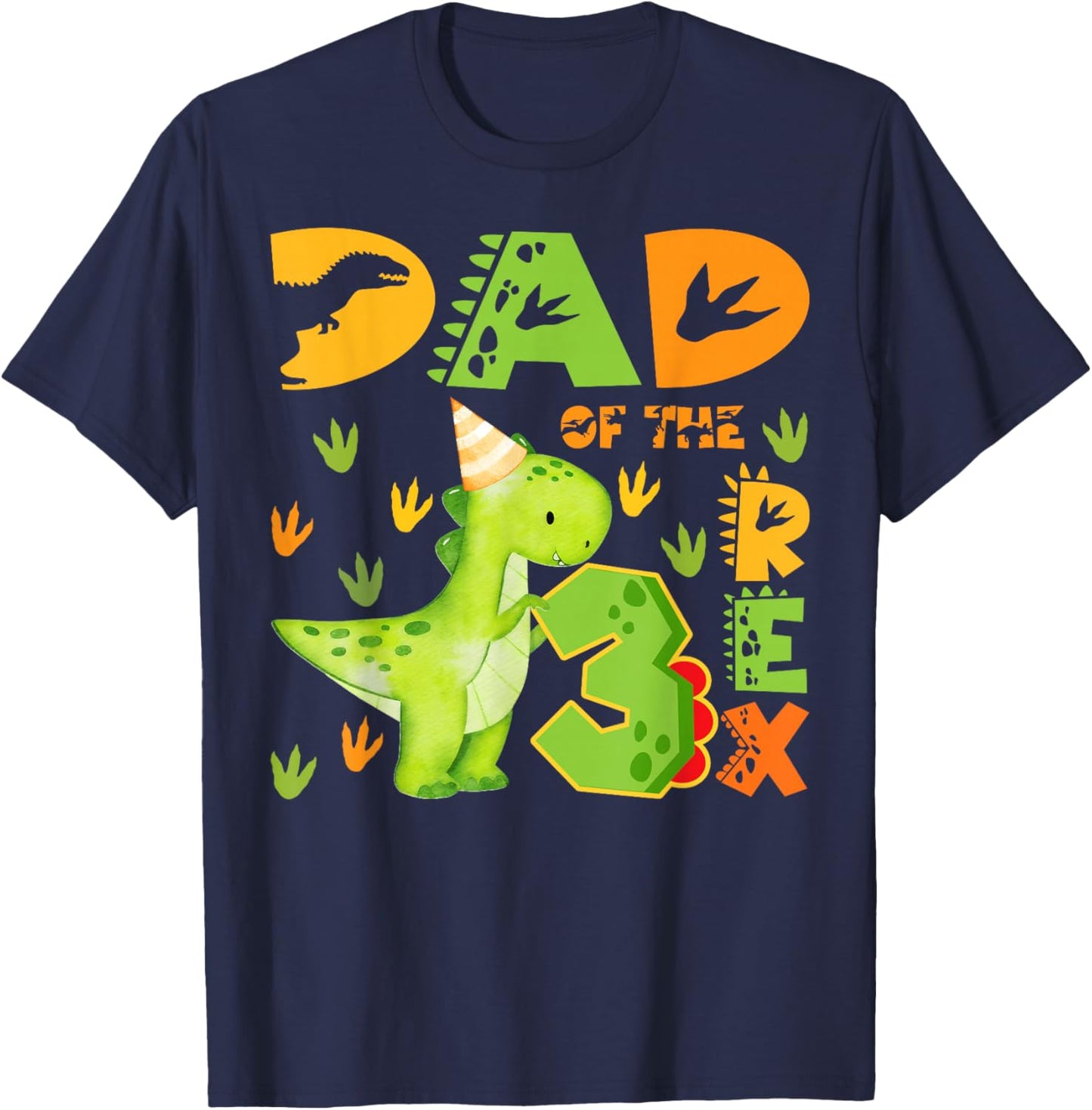 Dad of The Three Rex 3rd Birthday Boy Dinosaur T-Rex T-Shirt - T-Shirt | Navy