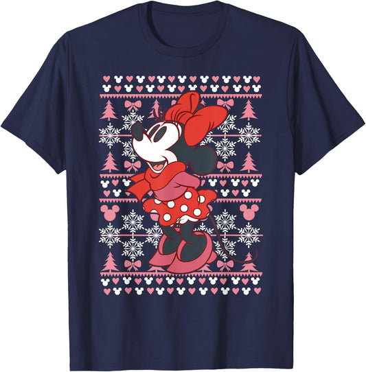 Disney Minnie Mouse Christmas Sweater Style T-Shirt - T-Shirt | Navy