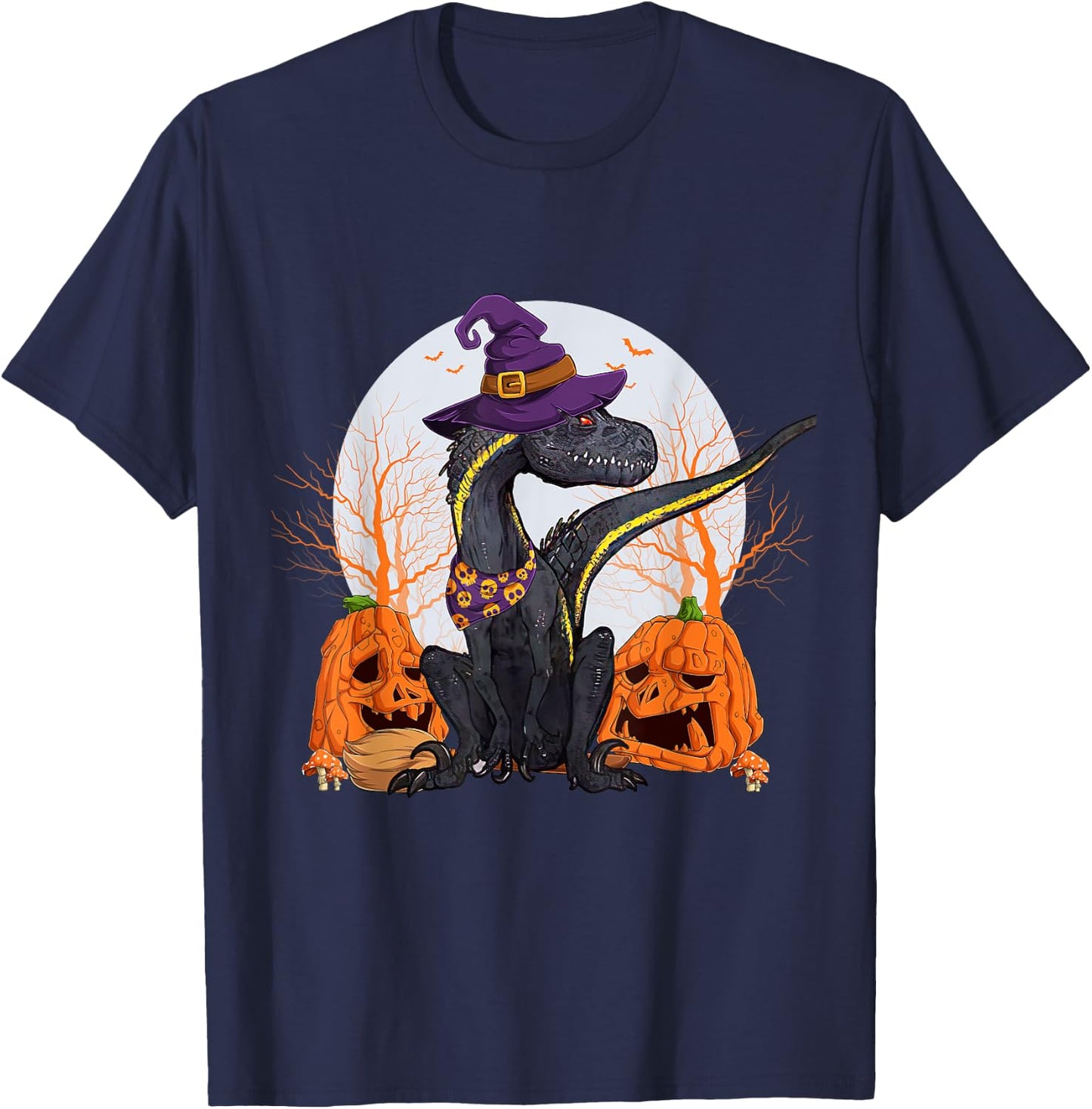 Indoraptor Halloween Cute Dinosaur and Pumpkin Funny Raptor T-Shirt - T-Shirt | Navy
