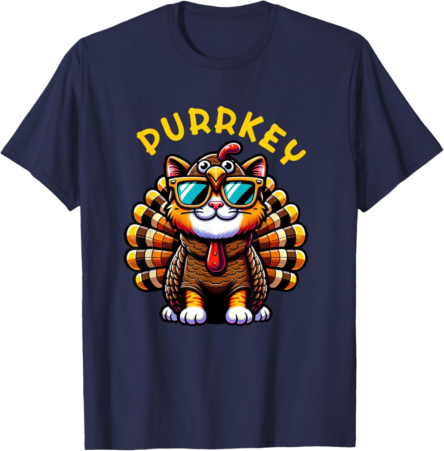 Thanksgiving Cat Funny Thanksgiving Pun Purrkey Turkey Women Girls Kids T-Shirt - T-Shirt | Navy