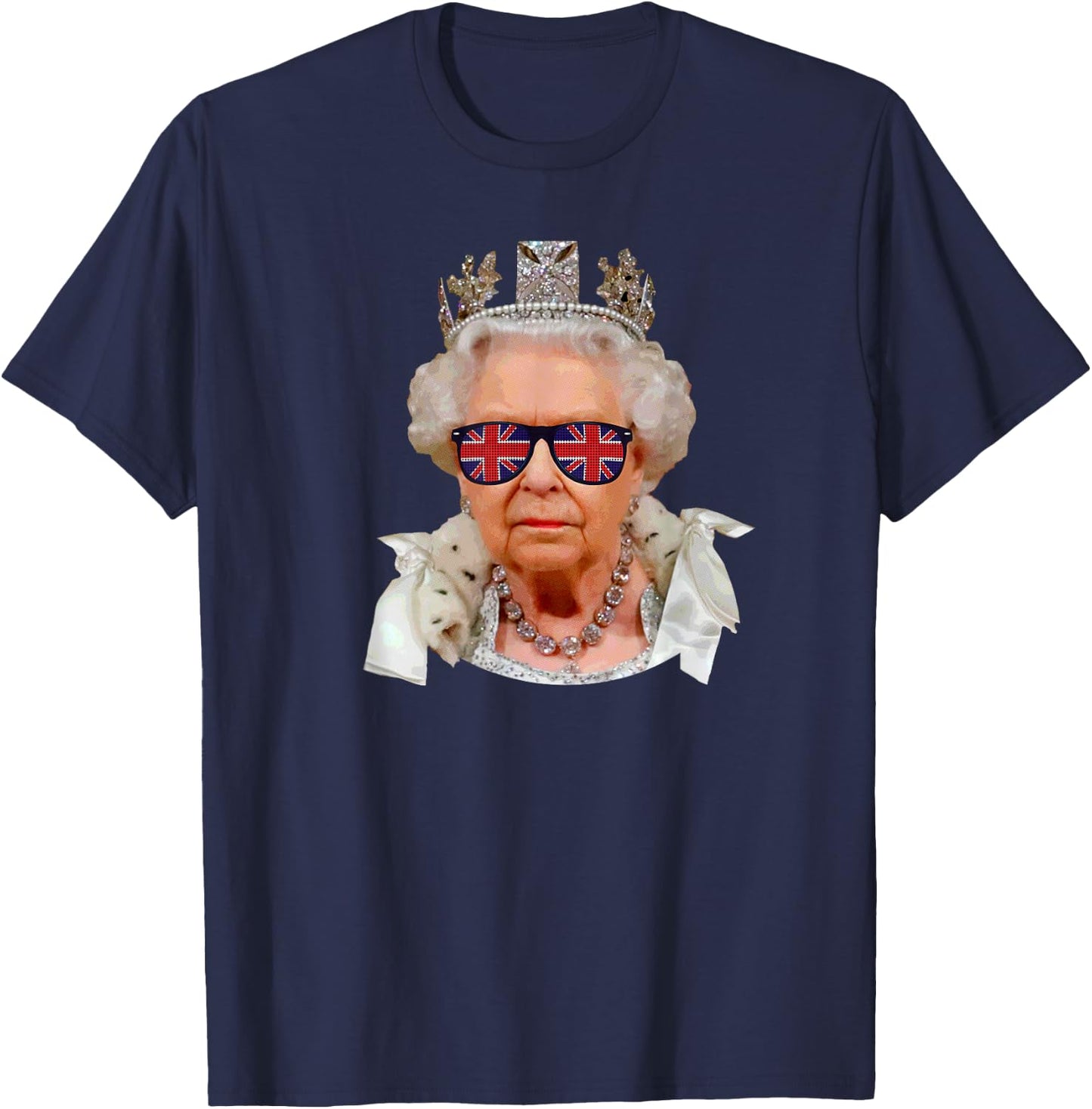 Elizabeth II Sunglasses British Union Jack Funny Queen Meme T-Shirt - T-Shirt | Navy