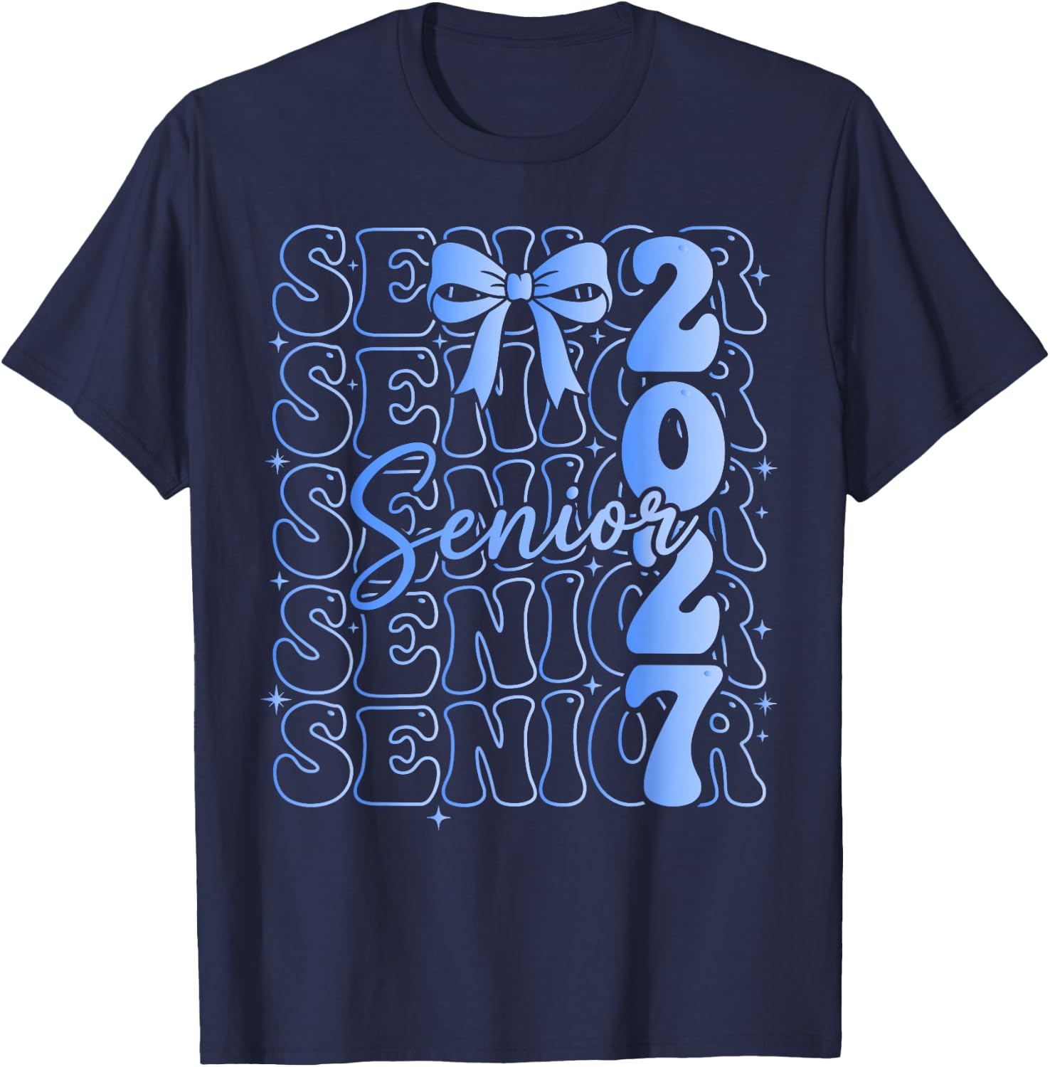 Senior Class of 2027 Coquette Bow Graduation T-Shirt - T-Shirt | Navy