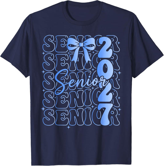 Senior Class of 2027 Coquette Bow Graduation T-Shirt - T-Shirt | Navy