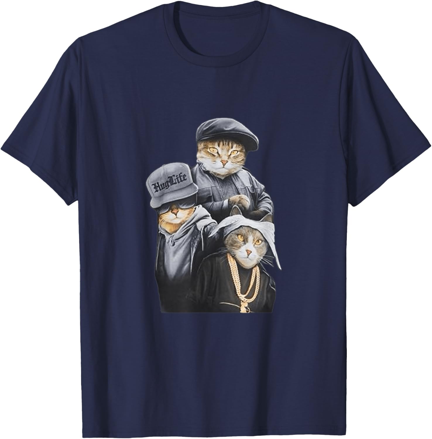 Funny Cat Trio Gangster Thug Cat T-Shirt - T-Shirt | Navy