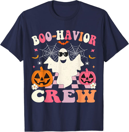 Behavior Analyst Halloween ABA Cute Ghost Boo-havior Crew T-Shirt - T-Shirt | Navy