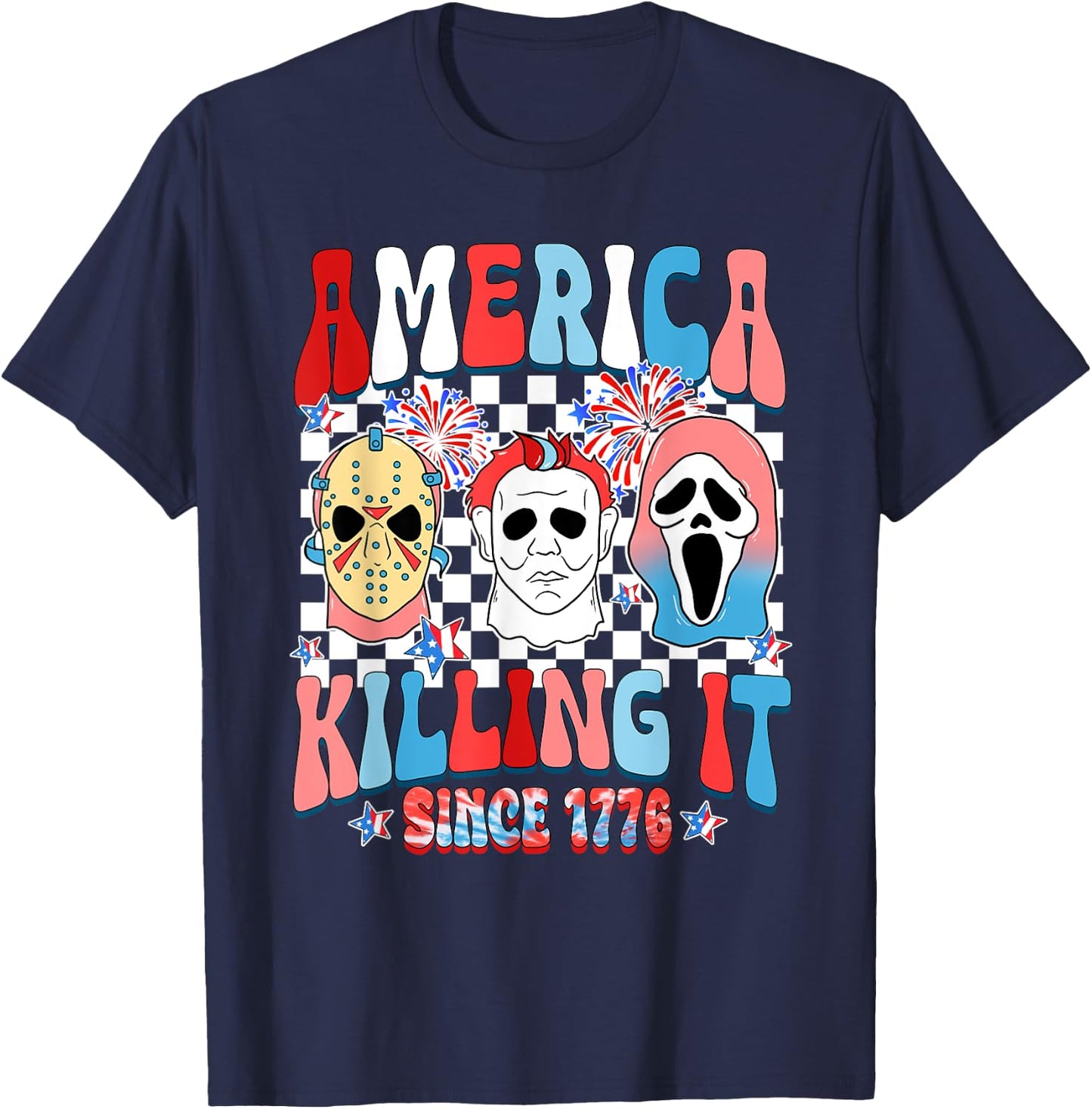 Groovy America Killing IT Since 1776 Horror 4th Of July USA Women Men T-Shirt - T-Shirt | Navy