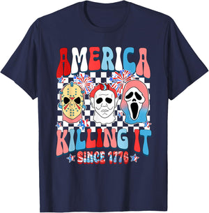Groovy America Killing IT Since 1776 Horror 4th Of July USA Women Men T-Shirt - T-Shirt | Navy