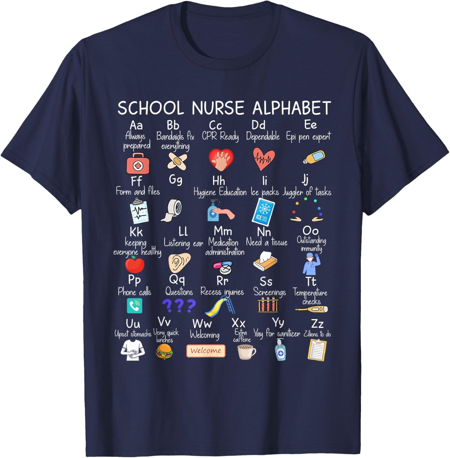 Alphabet School Nurse Appreciation Nursing School Funny T-Shirt - T-Shirt | Navy