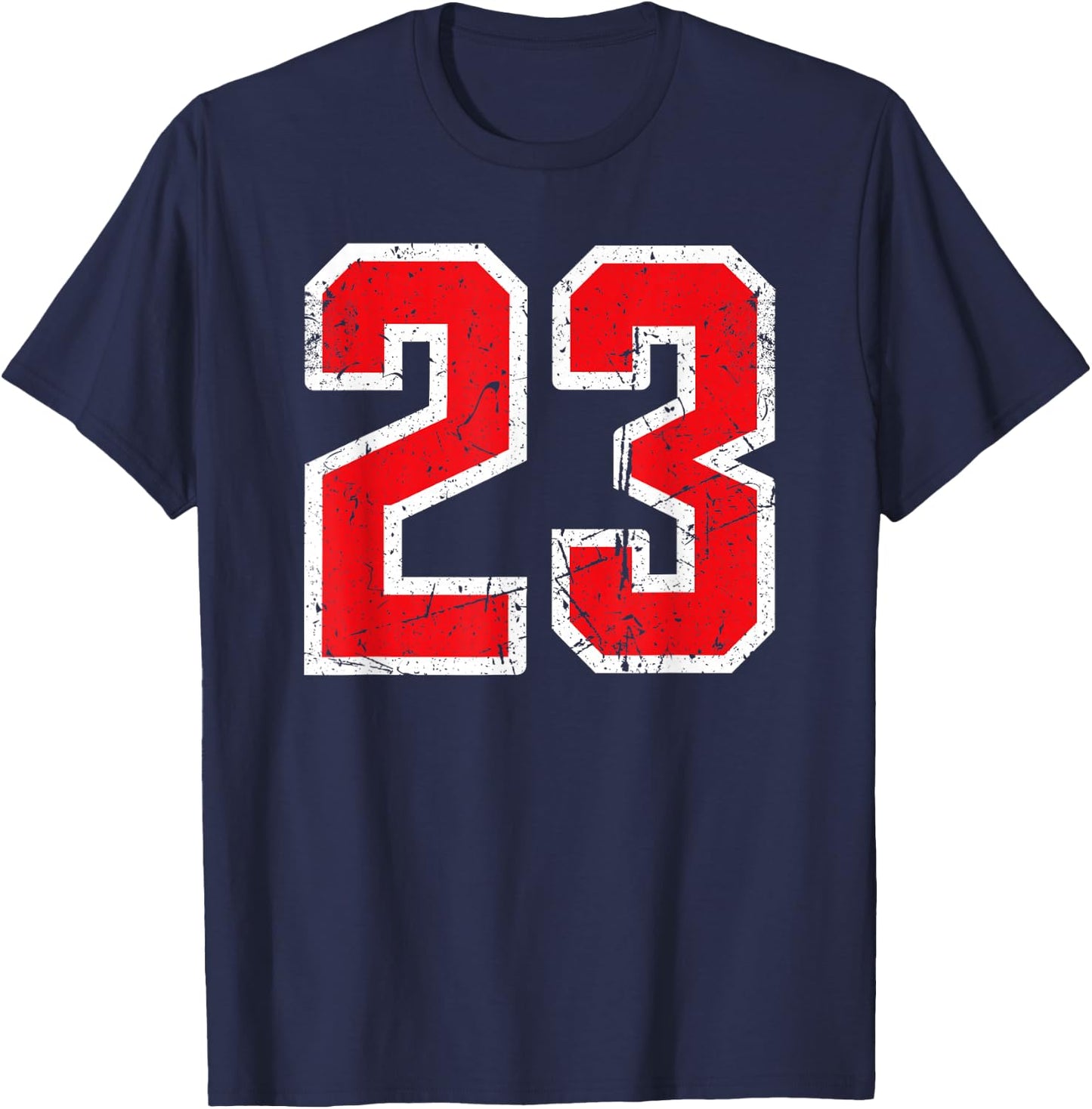 Number #23 White/Red Vintage Plain Number T-Shirt - T-Shirt | Navy